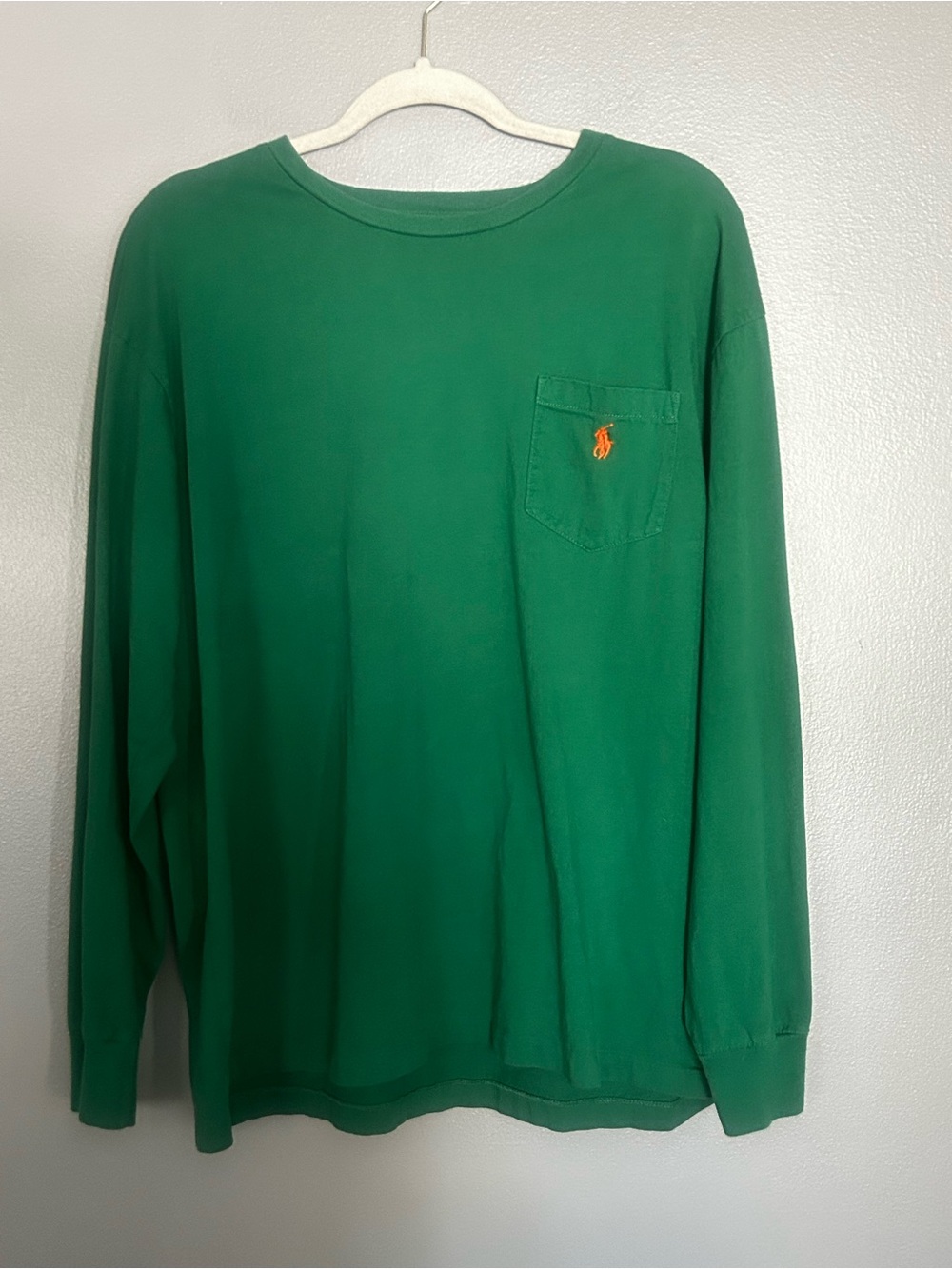 Polo Ralph Lauren Green Long Sleeve T Shirt Orange Pony Mens Size Large
